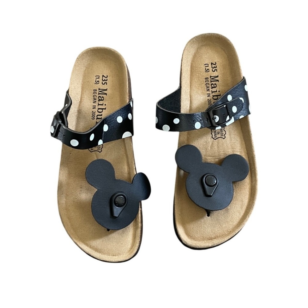 Maibulun Mickey Mouse Thong Sandals Womens 37 Black Polka Dot Cork Slide Disney